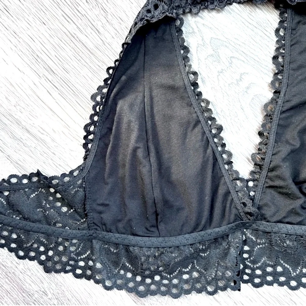 NWOT ZENANA OUTFITTERS Lace Halter Bralette Black L Fairy Grunge Boho Festival - Picture 13 of 16
